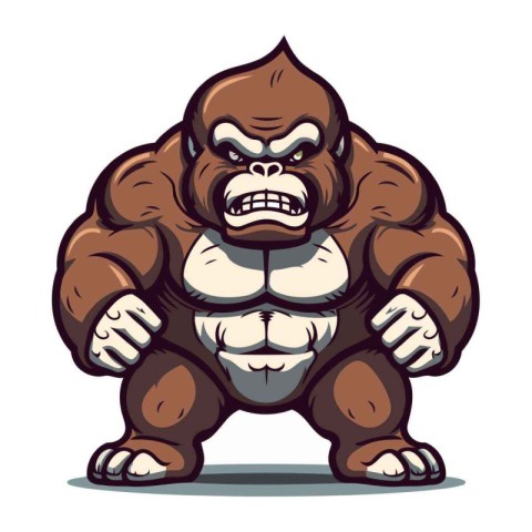 Gorilla angry cartoon mascot. Vector illustration isolated on wh