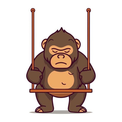 Chimpanzee on a swing. Vector illustration in cartoon style