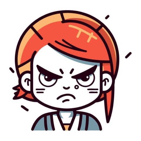 Angry Girl Face   Cartoon Vector Illustration