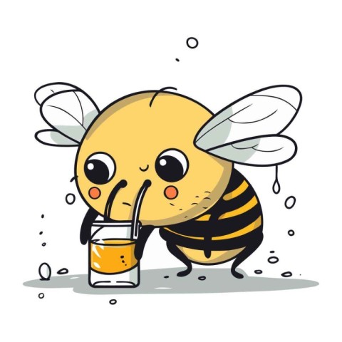 Illustration of a cute cartoon bee holding a glass of juice.