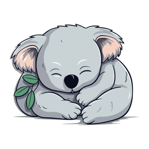 Cute cartoon koala sleeping on the ground. Vector illustration.