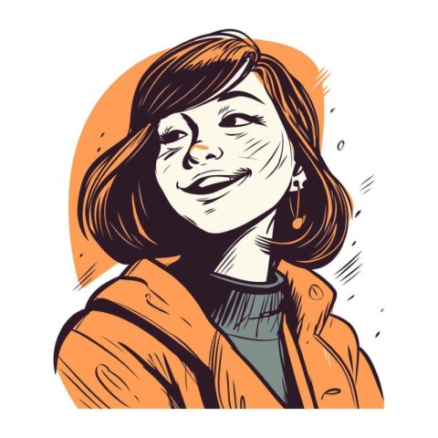 Portrait of a beautiful girl in a coat. Vector illustration.