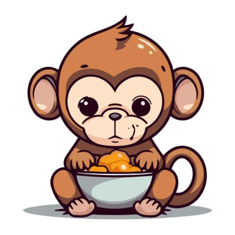 monkey with bowl of fruit isolated on white background. vector i