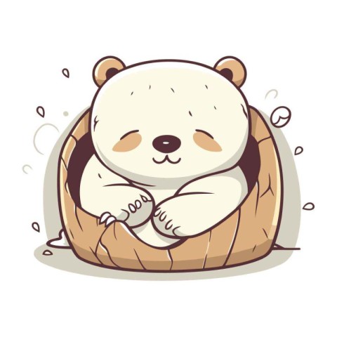 Polar bear sleeping in a basket. Cute cartoon vector illustratio