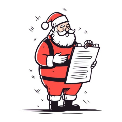 Santa Claus holding a sheet of paper. Vector illustration in car