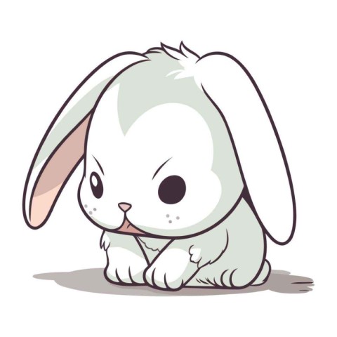 Cute white rabbit sitting on the floor. Vector cartoon illustrat