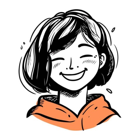 Vector illustration of a smiling girl with an orange scarf on he