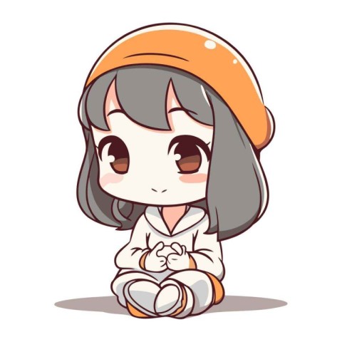 Illustration of a Cute Little Girl Wearing an Orange Cap