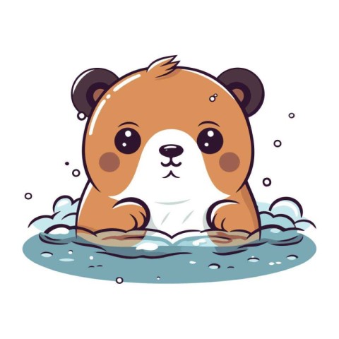 Cute cartoon hamster swimming in the water. Vector illustration.