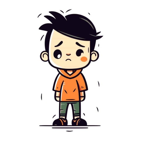 Sad boy cartoon vector illustration. Cute little boy cartoon cha