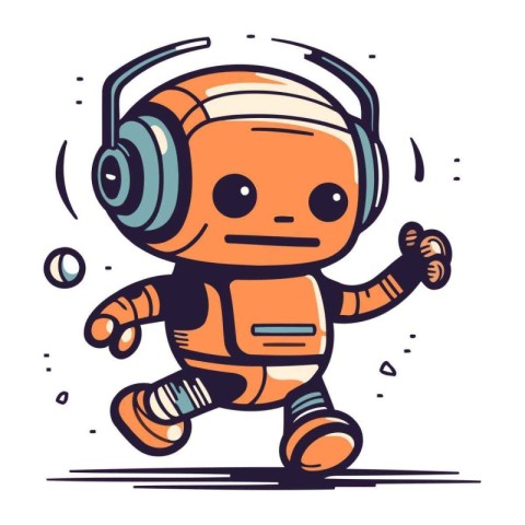 Cute cartoon astronaut with headphones. Vector illustration isol