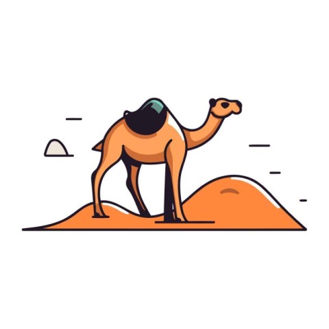 Camel in desert flat color vector icon. Desert animal. safari. t