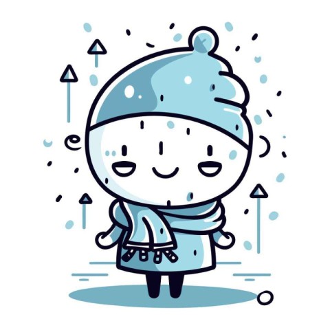 Character illustration design. Cute cartoon boy wearing warm clo