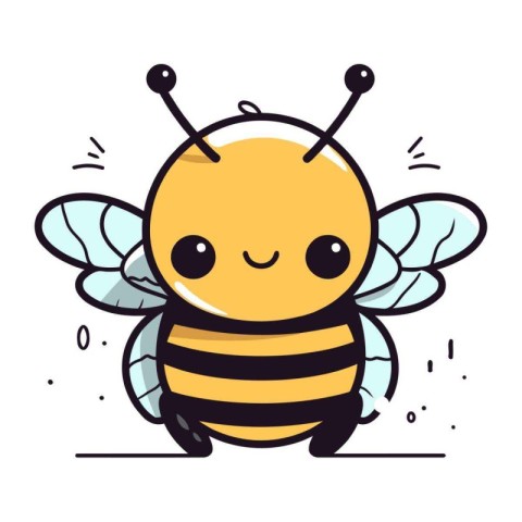 Cute cartoon bee. Vector illustration. Isolated on white backgro