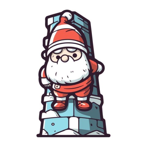 Cartoon santa claus on the wall. Vector illustration.