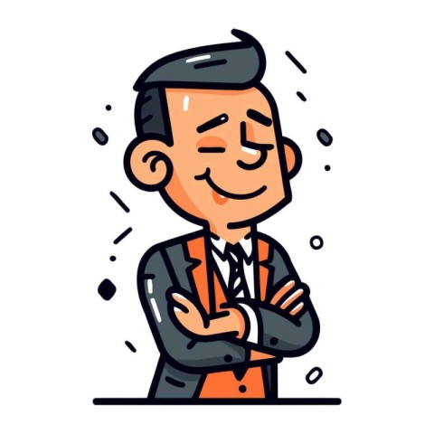 Smiling businessman with crossed arms. Vector illustration in ca