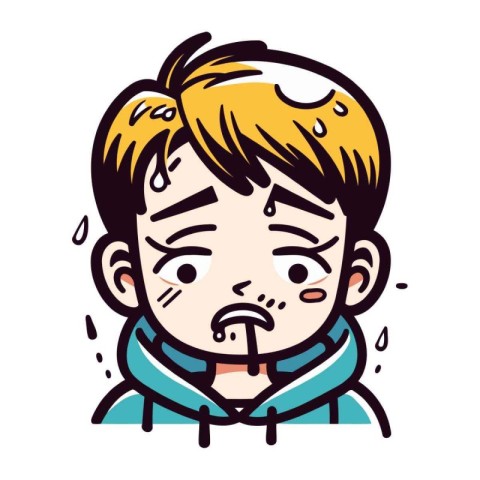 Illustration of a boy who has a cold and is coughing.