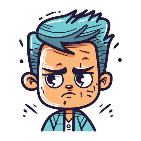 Angry boy with facial expression. Vector illustration in cartoon