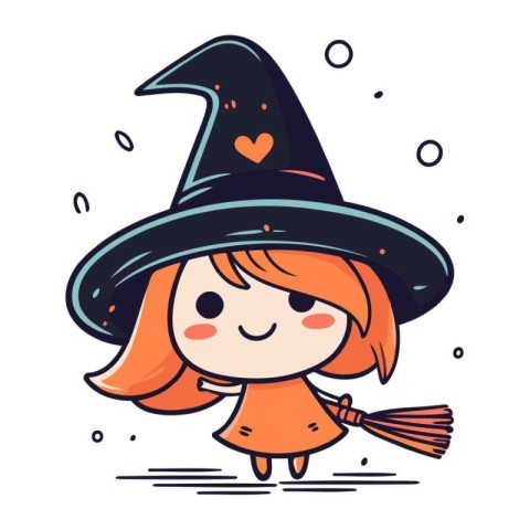 Cute little girl in a witch costume. Halloween vector illustrati