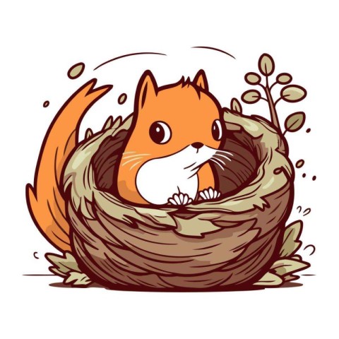 Cute hamster in a birds nest. Vector illustration.