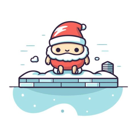 Cute santa claus on the ice. Vector illustration.