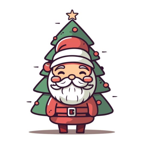 Santa Claus with christmas tree. Cute cartoon vector illustratio