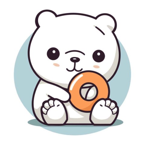 Cute polar bear with donut. Vector illustration in cartoon style