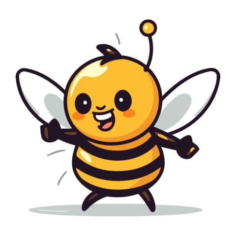 Cute bee cartoon character vector illustration. Isolated on whit