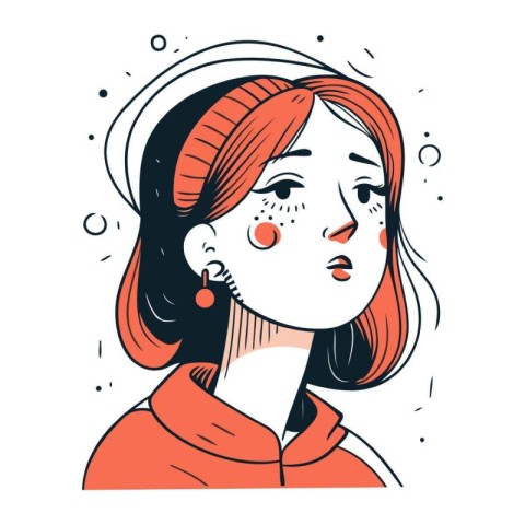 Vector illustration of a girl with red hair and freckles.