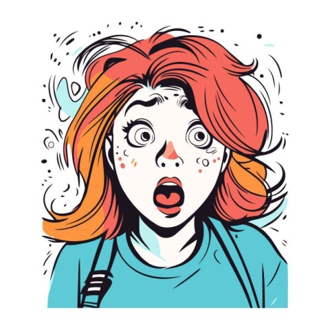 Scared woman with red hair. Vector illustration in sketch style.