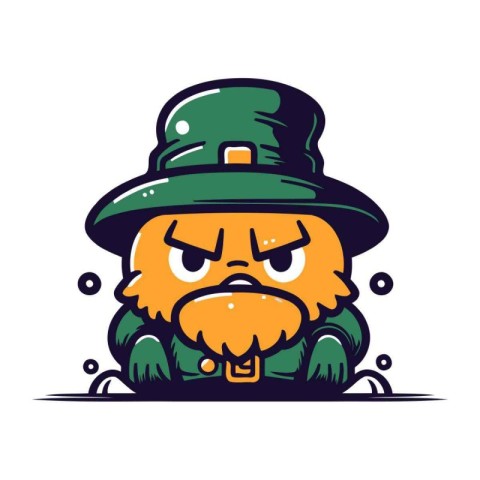 Leprechaun with a beard in a green hat. Vector illustration.