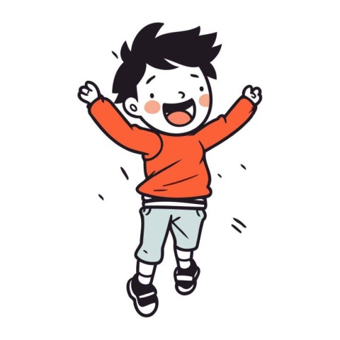 Happy boy jumping in the air. Vector illustration isolated on wh