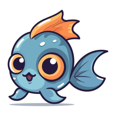 Cute cartoon fish character. Vector illustration isolated on whi