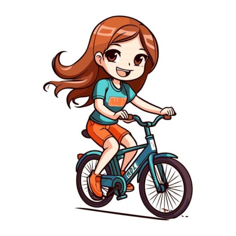 Girl riding a bicycle. Vector illustration isolated on a white b