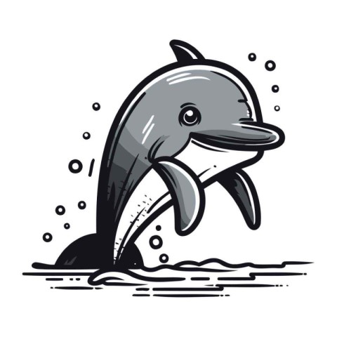 Dolphin. Hand drawn vector illustration in cartoon style isolate