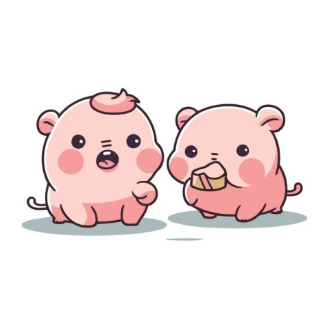 Vector illustration of two cute cartoon pig characters isolated