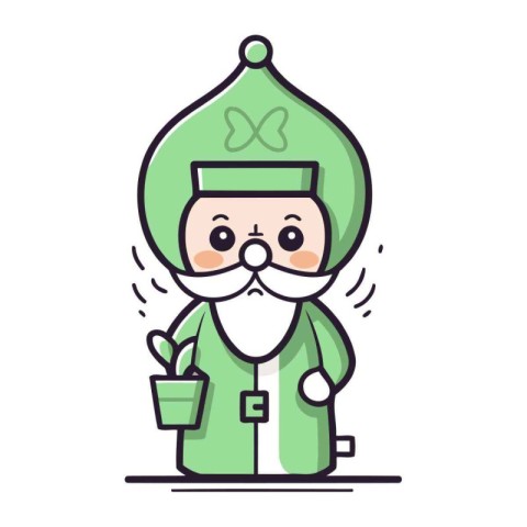 Cute gnome with pot. Vector illustration in cartoon style.