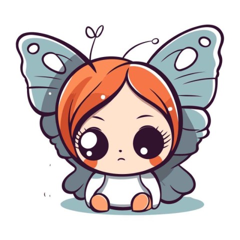 Cute little fairy with butterfly wings. Vector illustration in c