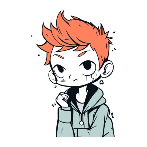 Vector illustration of a boy with red hair and green jacket. Car