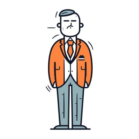 Sad man in suit. Vector illustration in thin line style design.