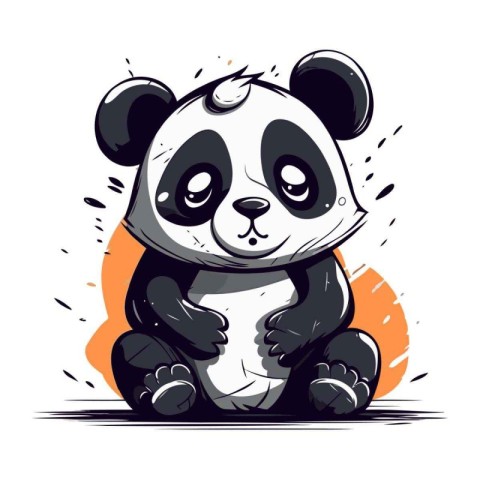 Cute panda bear. Hand drawn vector illustration in cartoon style