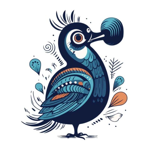 Cute peacock bird. hand drawn vector illustration in doodle styl