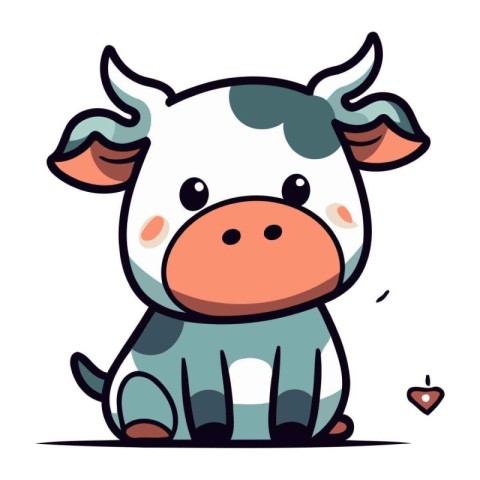 Cute cartoon cow on white background. Vector illustration in fla