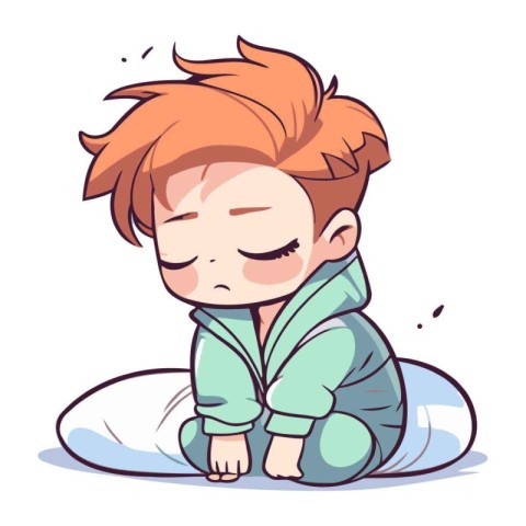 Illustration of a Cute Little Red haired Boy Sleeping on His Bed