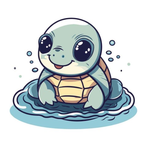 Cute cartoon turtle swimming in water. Vector illustration isola