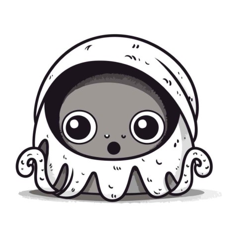 Cute cartoon octopus in space suit. Vector illustration isolated