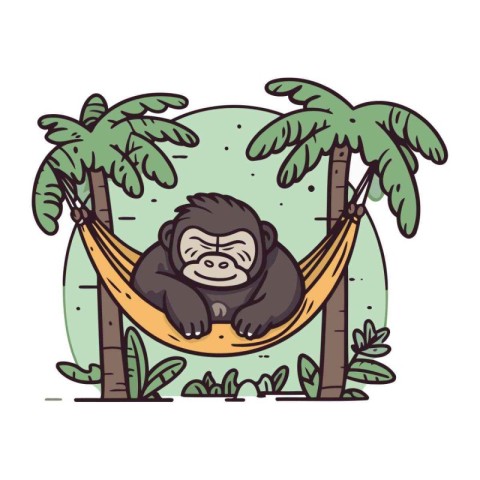 Vector illustration of a monkey in a hammock on the background o