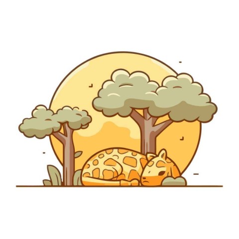 Cartoon giraffe and tree. Vector illustration in flat style.