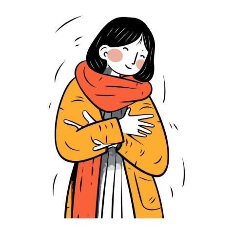 Illustration of a woman wearing a warm coat and a scarf.