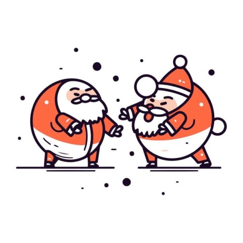 Santa Claus and Snowman. Vector illustration in line art style.